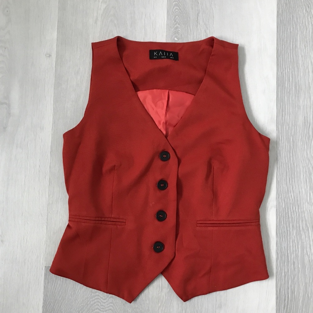 KAIIA ASOS RED TAILORED VEST BUTTON V NECK WOMENS 4